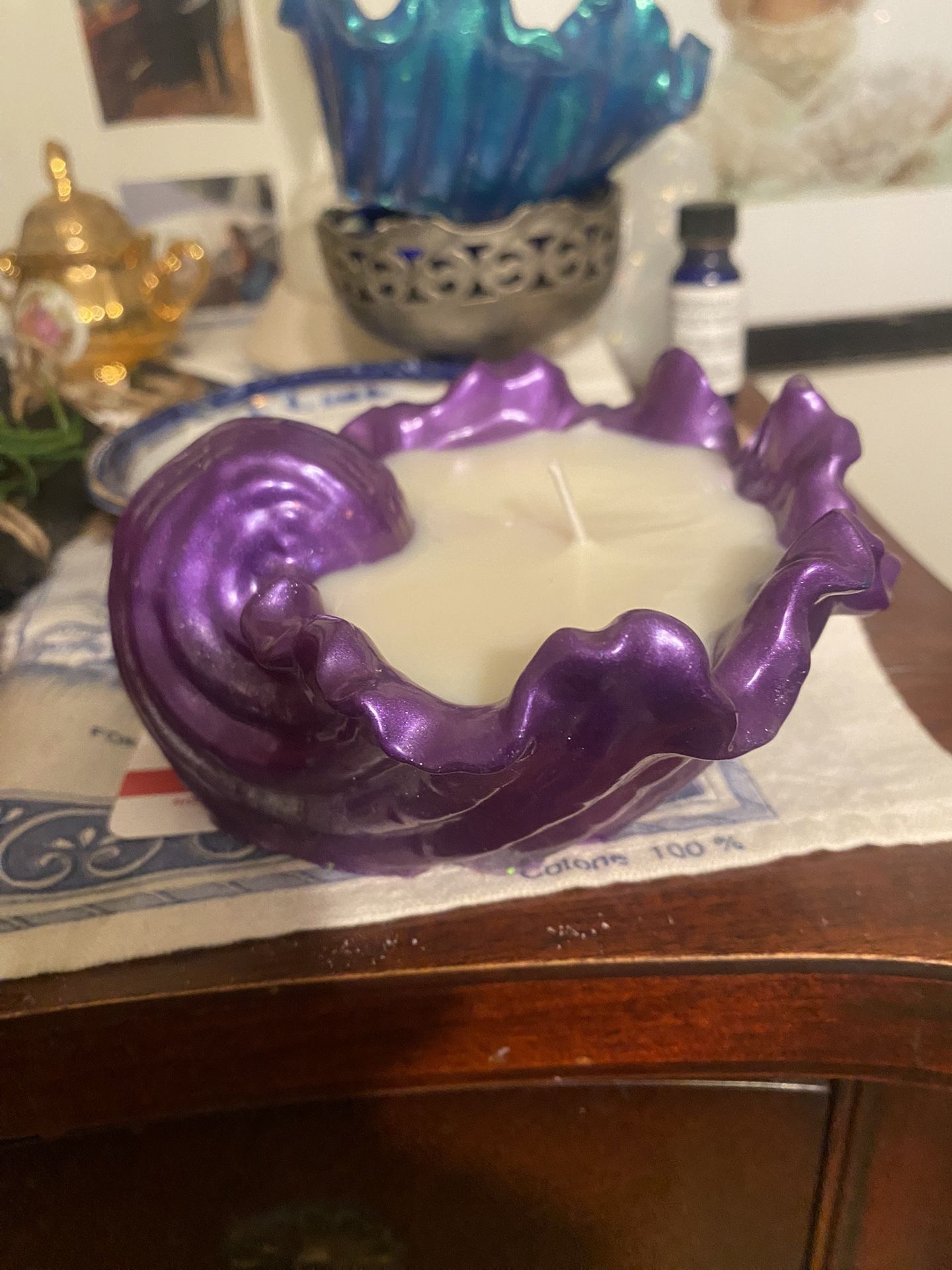 Purple And Silver Resin Candle Holder Candle