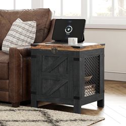 Rustic Lift Top End Table with Storage Cabinet, Nightstand for Small Spaces, Modern Side Table for Living Room & Bedroom, Dark Walnut & Black Finish 