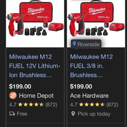 MILWAUKEE M12 FUEL 12V Lithium-Ion Brushless Cordless 4-in-1 Installation 3/8 in. Drill Driver with 4 Heads! Tools Includes One Battery; Homeowner 