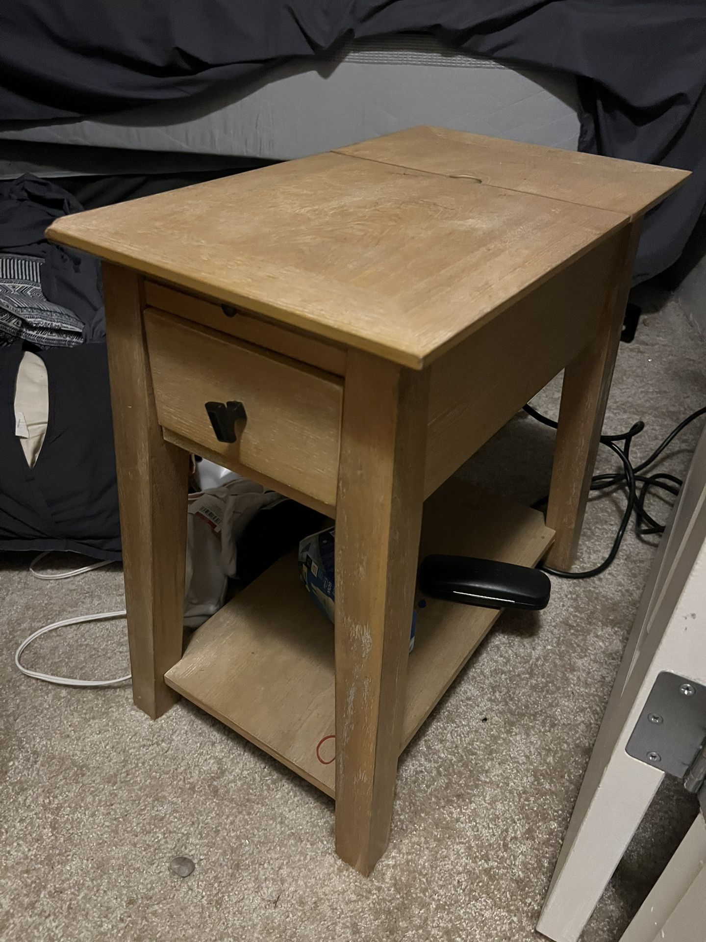 Narrow End Table / Night Stand With Shelf , Drawer And Power Outlets