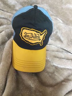 Vintage Von Dutch Limited edition mostly cotton yellow, blue and black Trucker hat