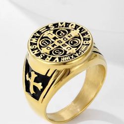 Men's Ring Gold Stainless Steel Ring Cross Ring size 12