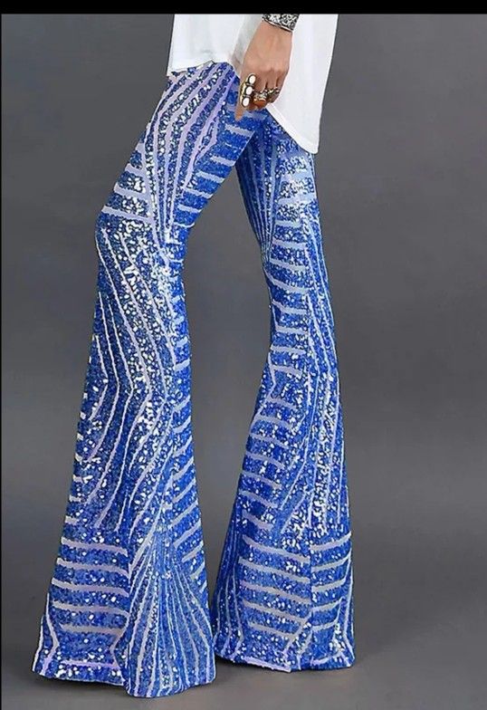 Sequin Dress Pants Pull Up Blue