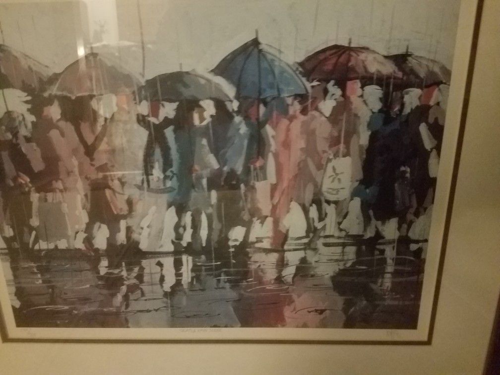"Seattle Rain Scene" signed print by local Seattle Artist Danny Mayes