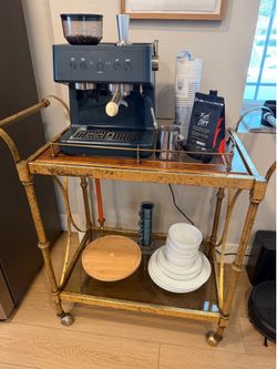 Coffee Drink cart - gold with glass bottom - wheels