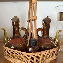 Vintage Blown Glass Oil And Vinegar Set 