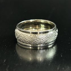  Ring Silver Sterling Size 7 Band Etched Pattern Vintage Striped Crosshatch rough wedding