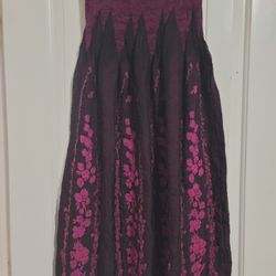 Burgundy & Black Scrunch Top Sleeveless Knee Length Wrap Dress