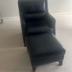 Blue Leather Chair And Ottoman 