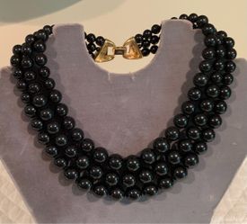 Triple Strand Black Pearl Beaded Necklace and More