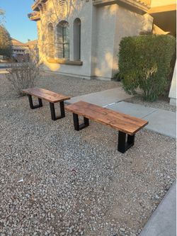 Wood stained benches