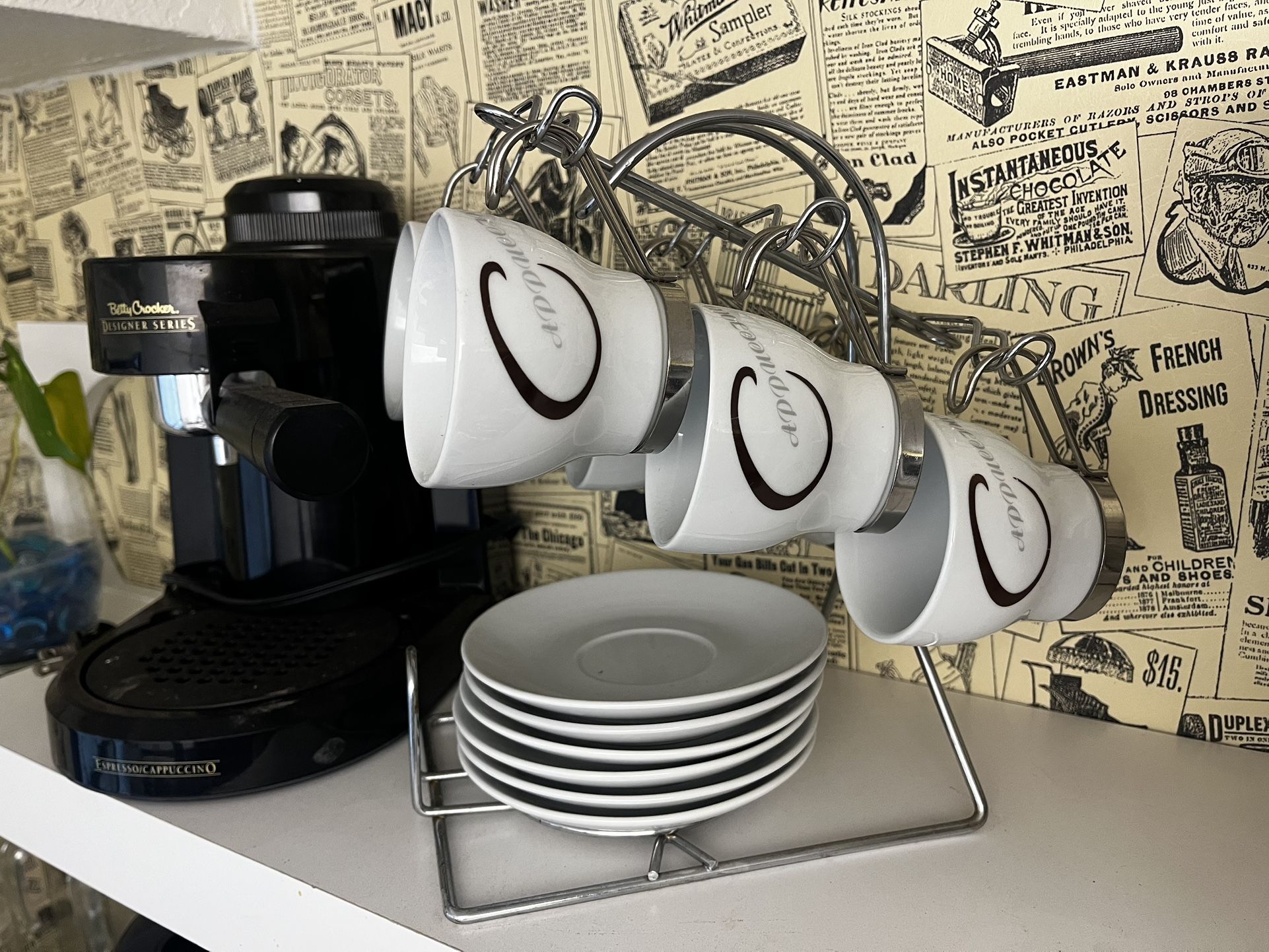 Cappuccino machine and dishware