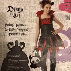 Skelanimals Diego, the Bat Girls Costume girls Halloween Medium 8-10 New