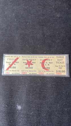 1969 Woodstock Music and Art Fair 3-Day Ticket.