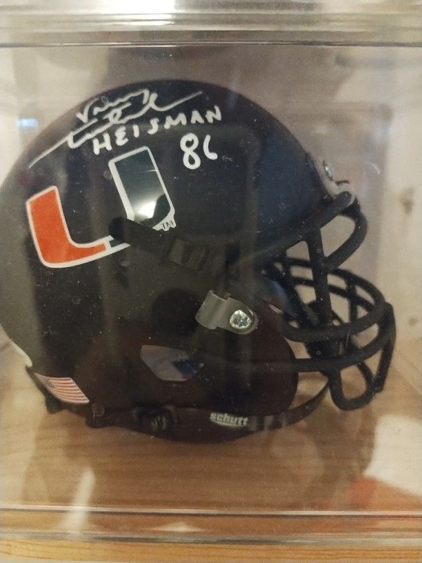 Miami Hurricanes Autographed Mini Helmet Vinny Testaverde Heisman 1986