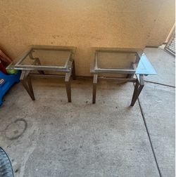 Glass Top Metal End Tables Set of 2