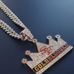 San Francisco 49ers Large Iced Out Rhinestone Crown With 15mm 30 Inch Necklace 