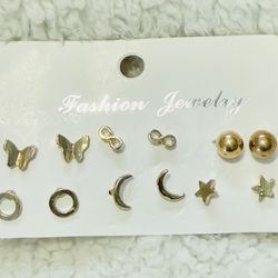 High Fashion Gold Plated Stud Earring Set Of 6 Pairs