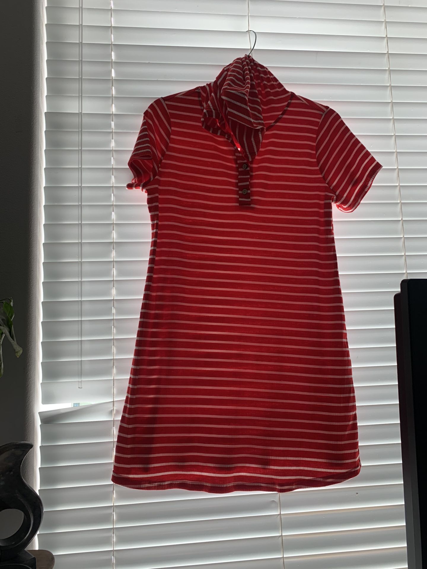 Red And White Short Sleeve Cotton Dress