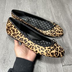 Birdies Leopard Cheetah Print Bow Flats  Slip On Shoes Womens Size 12
