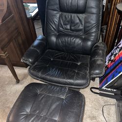 Black Leather Coach With Foot Stool