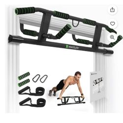 New Upgrade Pull Up Bar for Doorway with Ergonomic Grip - Upto 440 Lbs Capacity, No Screwing or Slipping - USA Original Patent, Designed,.... NEW IN B