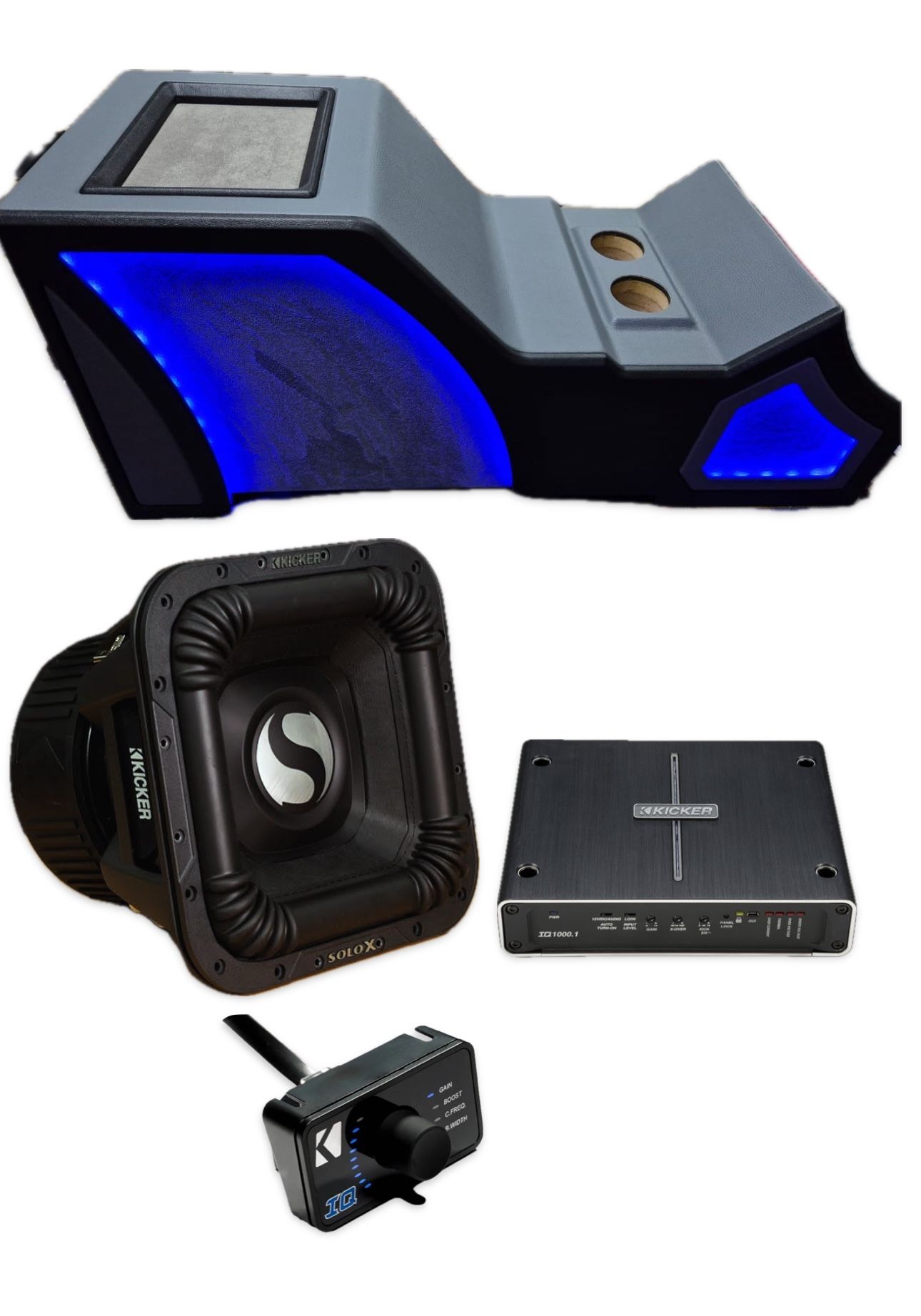 NEW CENTER CONSOLE RGB CUSTOM PORTED KICKER L7 SOLOX 10” SUB AND KICKER AMP Q CLASS WITH CONTROL
