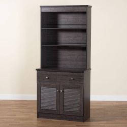 Agni Modern and Contemporary Buffet and Hutch Kitchen Cabinet - Dark Brown