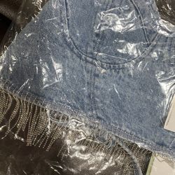Jean Crop Top With Fringe On The Bottom 