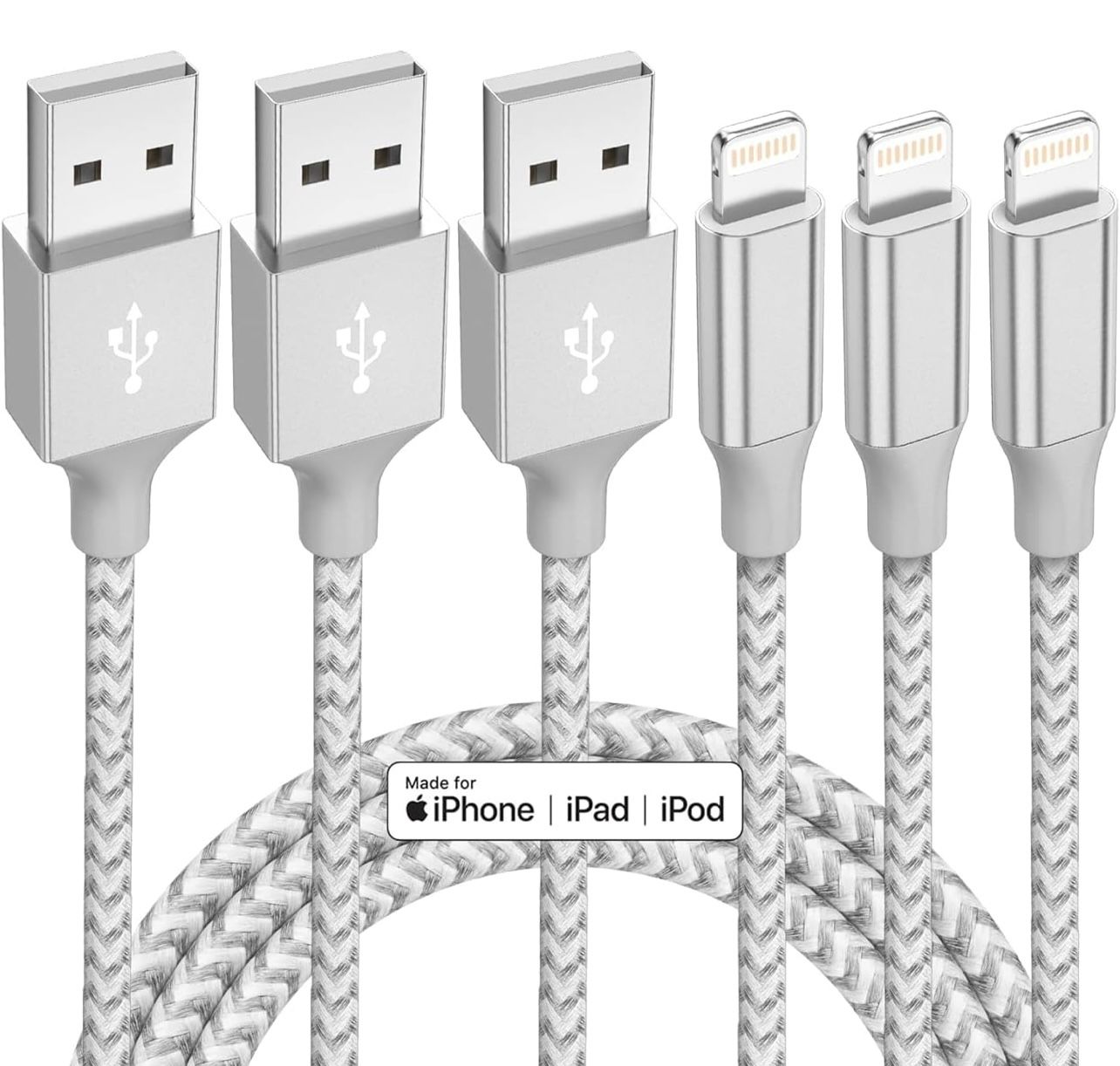 iPhone Charger 3 Pack 10 ft Apple MFi Certified Lightning Nylon Braided Cable Fast Charging Cord Compatible with iPhone 13 12 11 Pro Max XR XS X 8 7 6