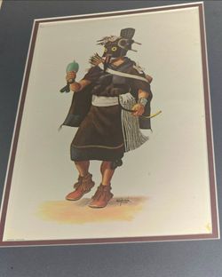 Woman Kachina by Peter Shelton Hoyesva Oraibi Hopi Native American print 1960's 13x17" framed
