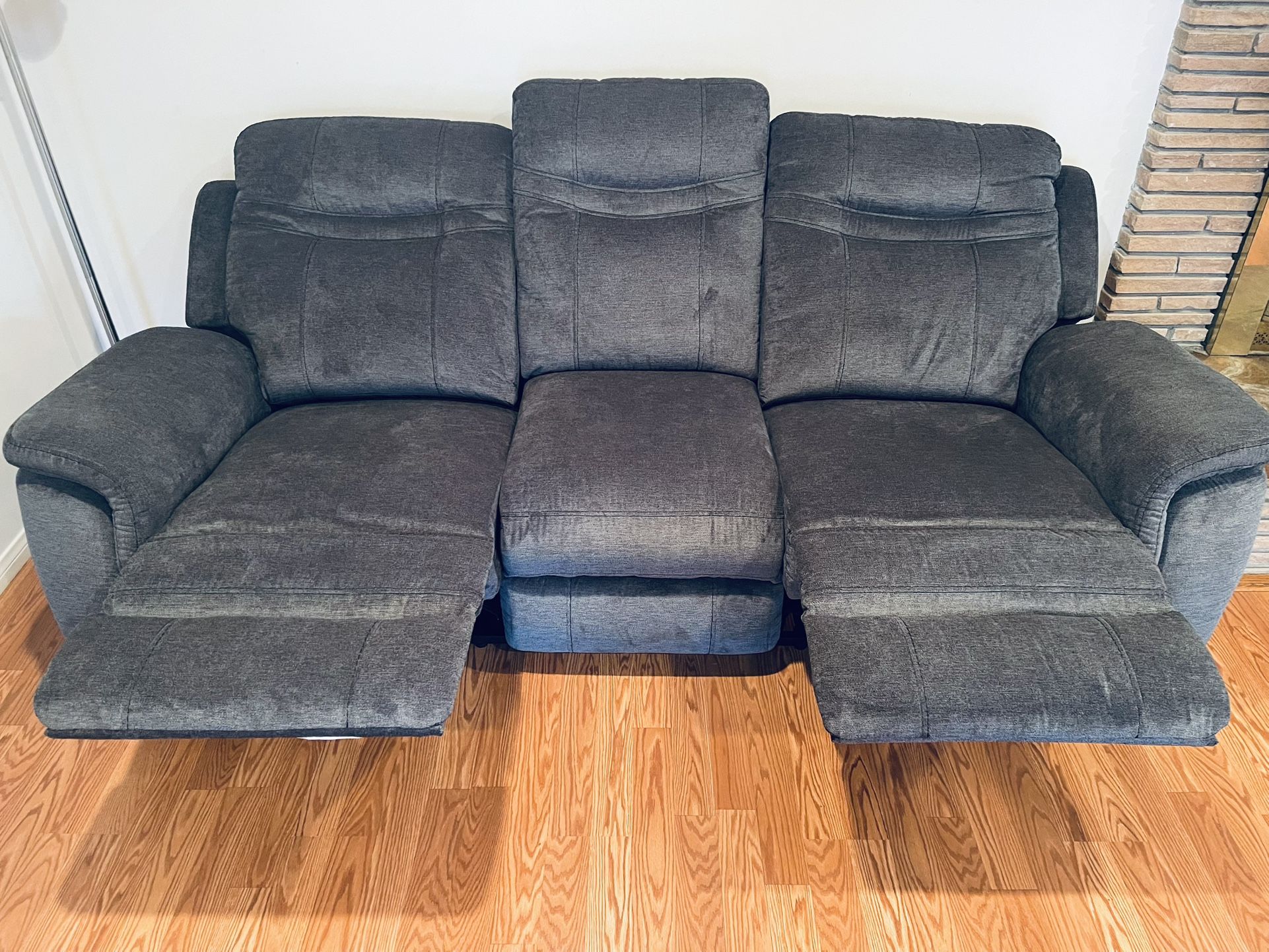 Gray power loveseat, sofa, and recliner set