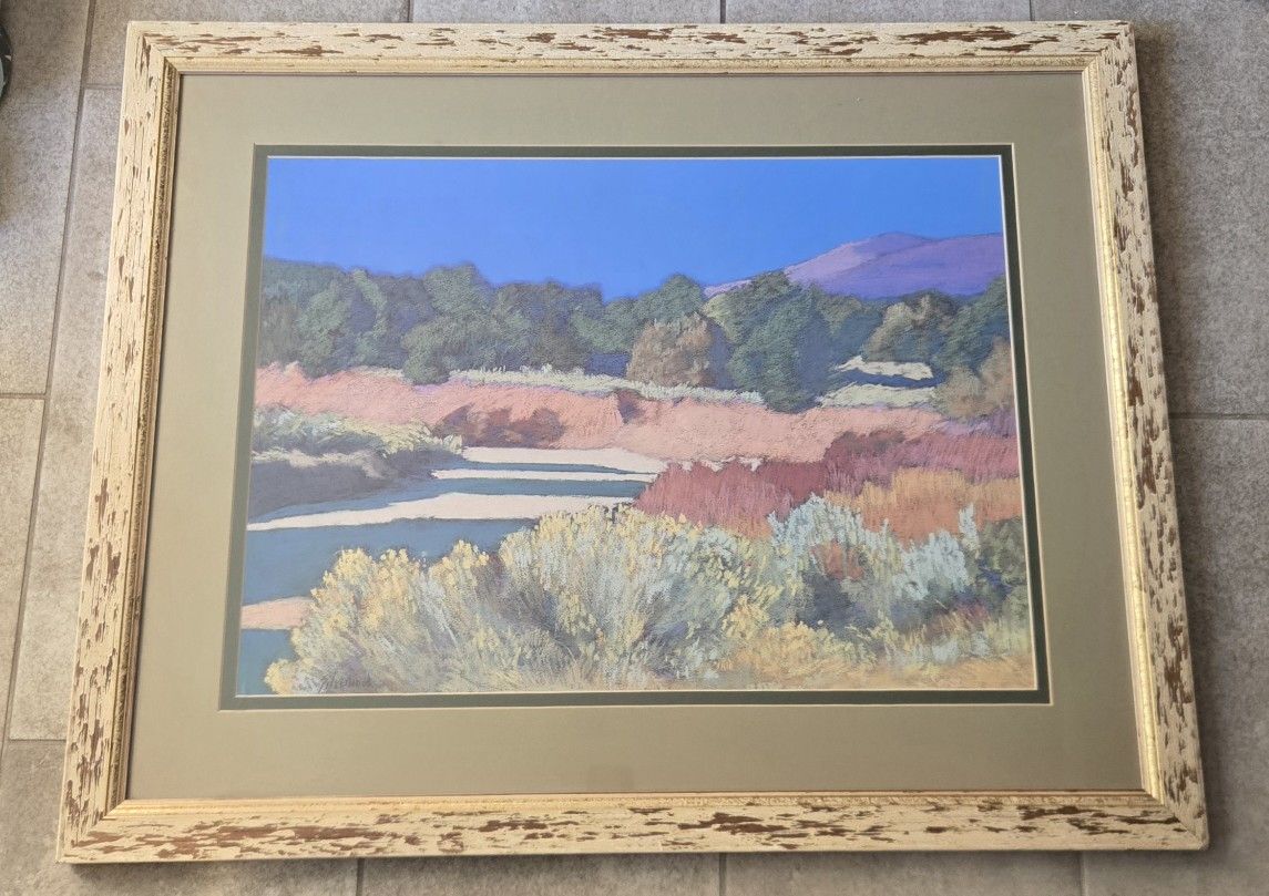 La Tierra by Mary Silverwood Pastel Signed Framed Art Southwest Landscape 30x37"