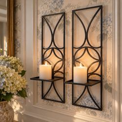 2 Black metal wall candle sconces