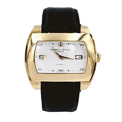 Men's Baume & Mercier 38mm x 42mm Hampton 18K Solid Yellow Gold Automatic Watch with Black Leather Band and Silver Dial. (Pre-Owned)