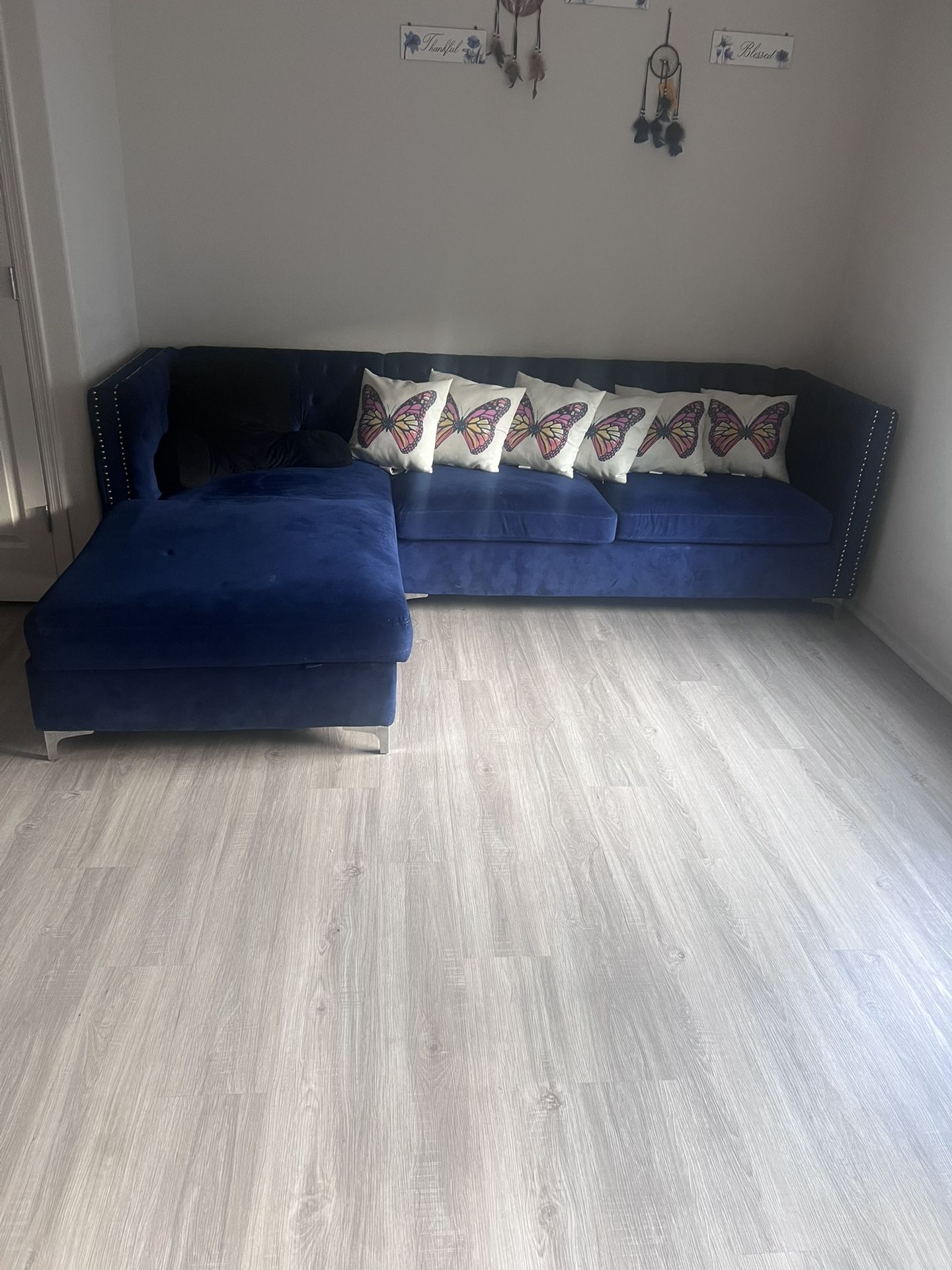 Royal Blue Velvet Sectional Sofa 