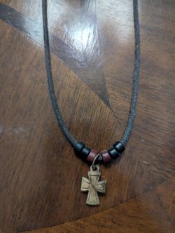 24-In Leather With Wooden Cross Necklace