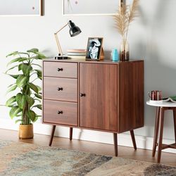 Storage Cabinet with 1 Side Cabinet and 3 Large Drawers, 1 Adjustable Shelf, Mid-Century Modern Sideboard, Drawer Dresser, 29.7" L TV Stand Freestandi