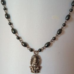 Lord Ganesha Pendant on Hematite Beaded Chain