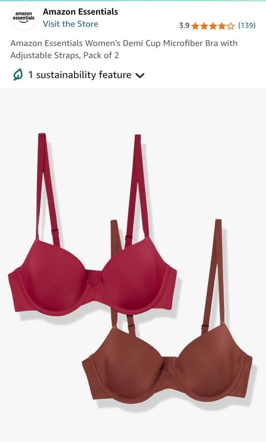 Womens Demi Bra 38B, BRAND NEW WITH TAGS, Amazon Essentials 2 Pack
