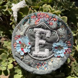 Anthropologie monogram beaded clutch “E”