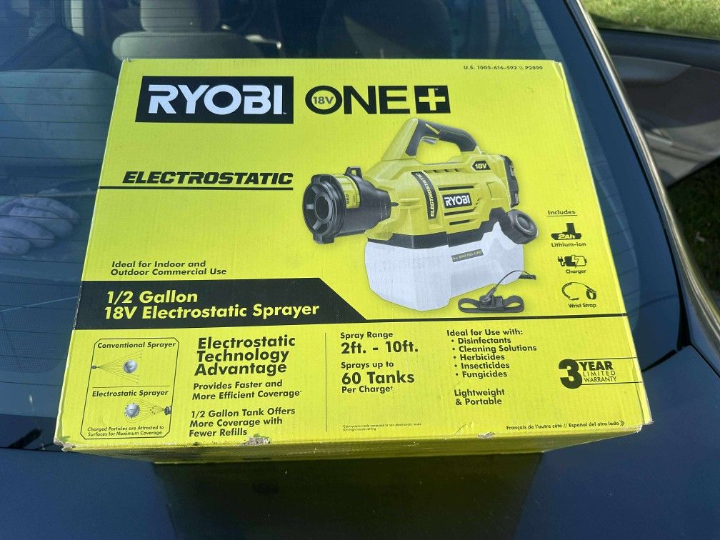 NEW Ryobi 18V Electrostatic Sprayer Kit β Β½ Gallon (Battery + Charger)
