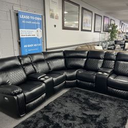 Black Leather Sofa Sectional w/ Power Motion Recliners 