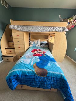 Heavy-Duty Bunk Bed with Storage + Built-In Desk
