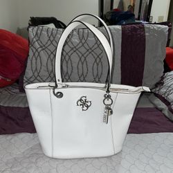 GUESS White Leather Tote Bag