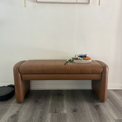 Modern Leather Bench with Storage – Brown 