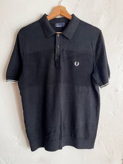 Fred Perry Black Knit Polo Shirt Size L