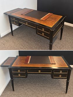 Vintage French Louis XVI Style Leather-Top Executive Desk, Black & Gold