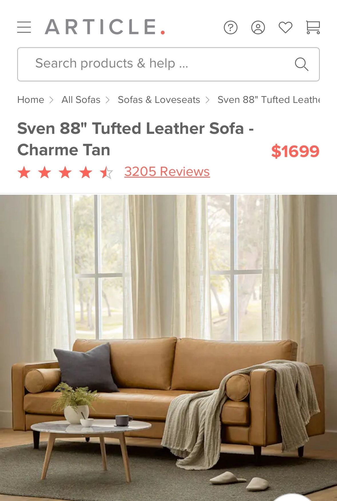 Article - Leather Tufted Sofa