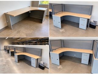 6 Teknion Expansion L-Shaped Office Workstations / Cubicles – Complete Lot